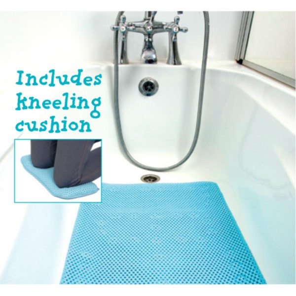 Set covoras antiderapant si genunchiera pentru baie bleu Clevamama - imagine 5