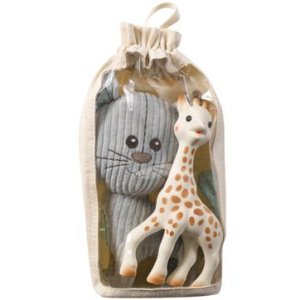 Set Pisica Lazare din plus si Girafa Sophie din cauciuc natural