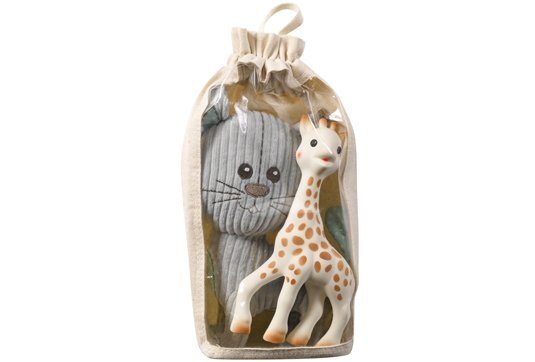 Set Pisica Lazare din plus si Girafa Sophie din cauciuc natural