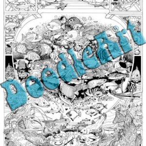 Set postere de colorat + 12 markere duble Acvariu Doodle Art