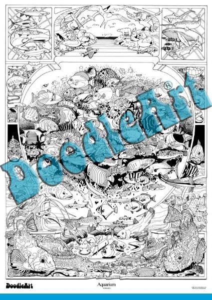 Set postere de colorat + 12 markere duble Acvariu Doodle Art