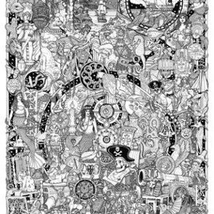 Set postere de colorat + 12 markere duble Pirati Doodle Art
