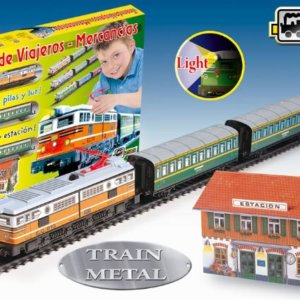Trenulet electric calatori cu far si macheta (clasic) Pequetren