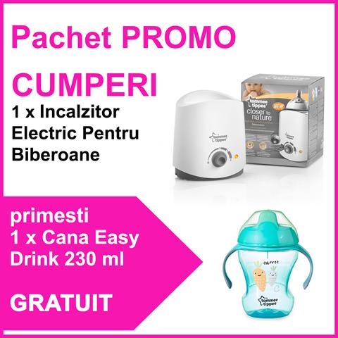 Pachet PROMO Incalzitor Electric Pentru Biberoane + Cana Easy Drink 230 ml Baieti GRATUIT Tommee Tippee