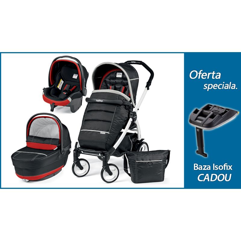 Nou! Pachet Promo Carucior 3 in 1 Book Plus 51 Black&White Completo SL Synergy + Baza Isofix Gratuit Peg Perego