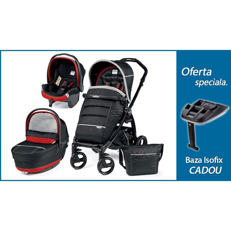 Nou! Pachet Promo Carucior 3 in 1 Book Plus Black Completo SL Synergy+ Baza Isofix Gratuit Peg Perego