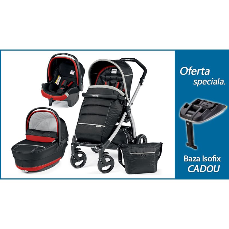 Nou! Pachet Promo Carucior 3 in 1 Book Plus Black&Silver Completo SL Synergy + Baza Isofix Gratuit Peg Perego
