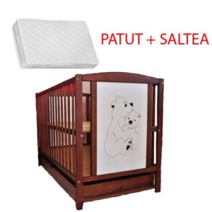 Patut din lemn Bear + Saltea Cocos MAMO-TATO