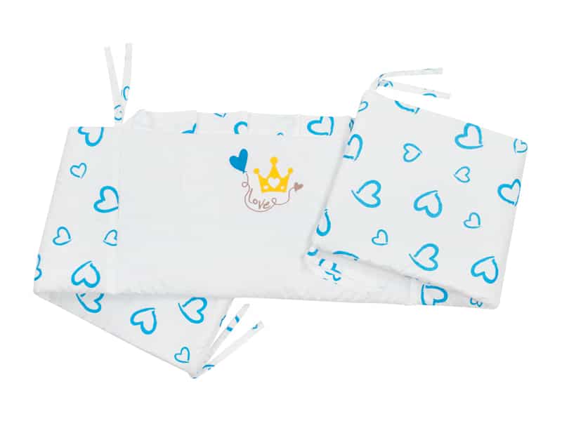 Lenjerie MyKids Cu Broderie Prince Inimi Albastru 4+1 Piese 120x60 - imagine 2