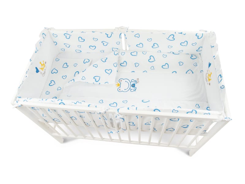 Lenjerie MyKids Cu Broderie Prince Inimi Albastru 4+1 Piese 120x60