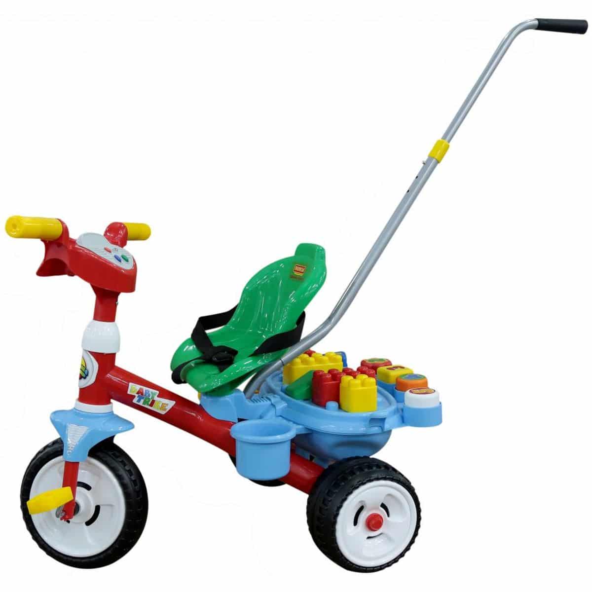 Tricicleta Baby Trike cu maner si set de cuburi Polesie