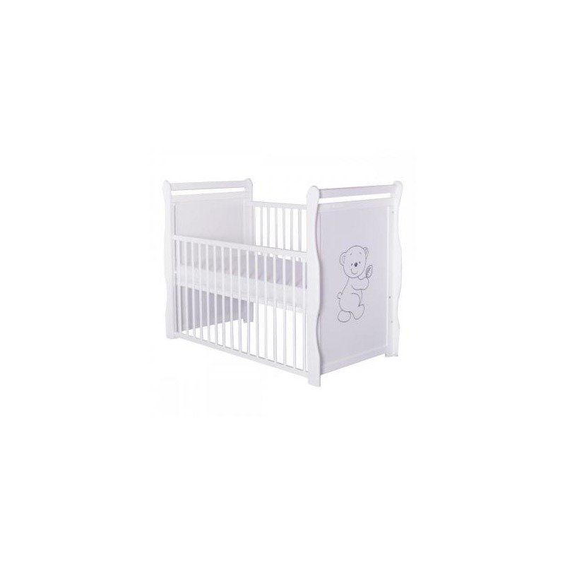 Patut din lemn Jas Ursulet 120x60 cm cu laterala culisanta Alb + Saltea 10 cm BabyNeeds - imagine 3