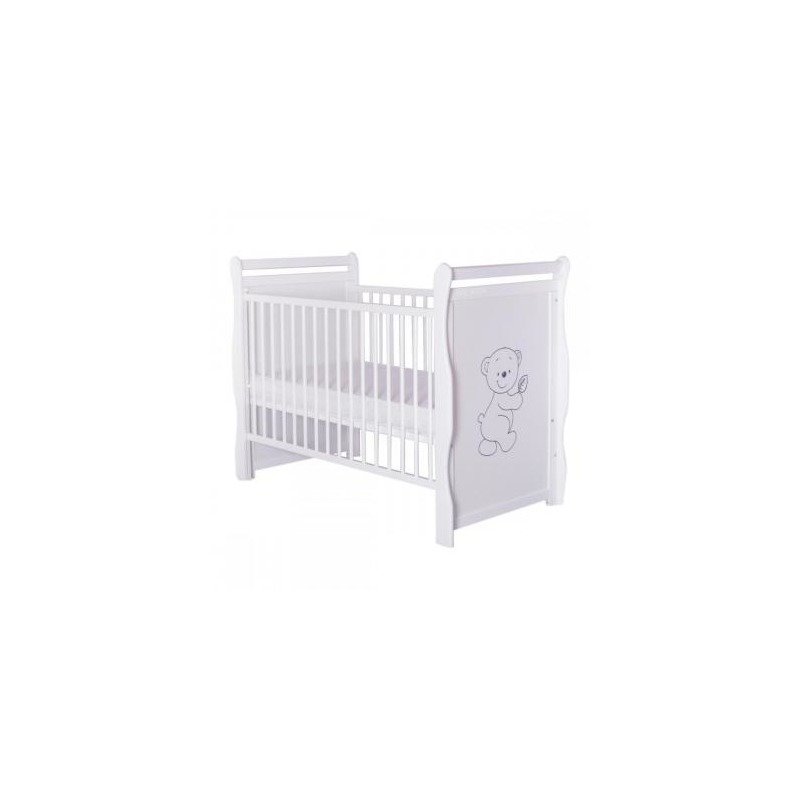 Patut din lemn Jas Ursulet 120x60 cm cu laterala culisanta Alb + Saltea 10 cm BabyNeeds - imagine 4