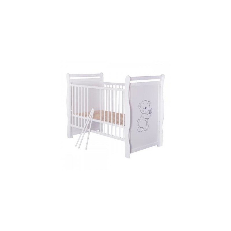 Patut din lemn Jas Ursulet 120x60 cm cu laterala culisanta Alb + Saltea 10 cm BabyNeeds - imagine 5