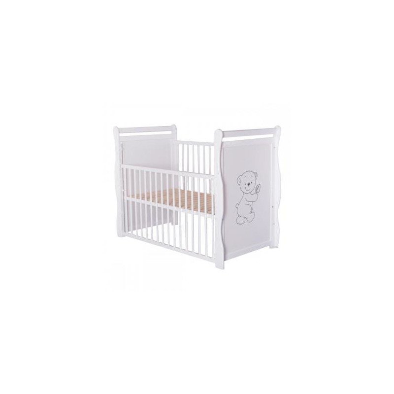 Patut din lemn Jas Ursulet 120x60 cm cu laterala culisanta Alb + Saltea 10 cm BabyNeeds - imagine 6