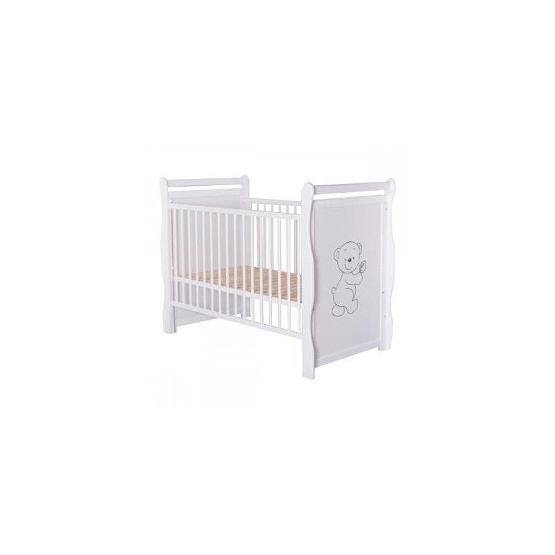 Patut din lemn Jas Ursulet 120x60 cm cu laterala culisanta Alb + Saltea 10 cm BabyNeeds - imagine 7