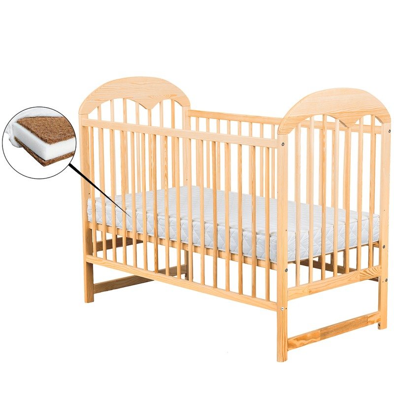 BabyNeeds Patut din lemn Oskar 120x60 cm Natur + Saltea 10 cm