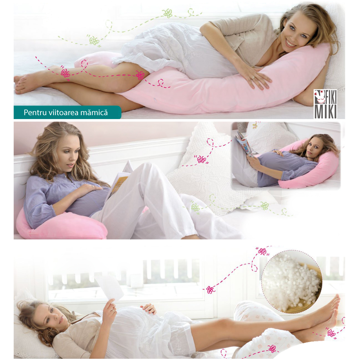 Perna Gravida 3 in 1 Husa Bumbac Model Pasari 165 cm Fiki Miki - imagine 4