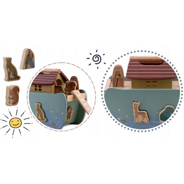 Jucarie educativa Arca lui Noe din lemn cu animalute, 17.5 x 13.5 x 20 cm, Nukido NK-862 - imagine 5