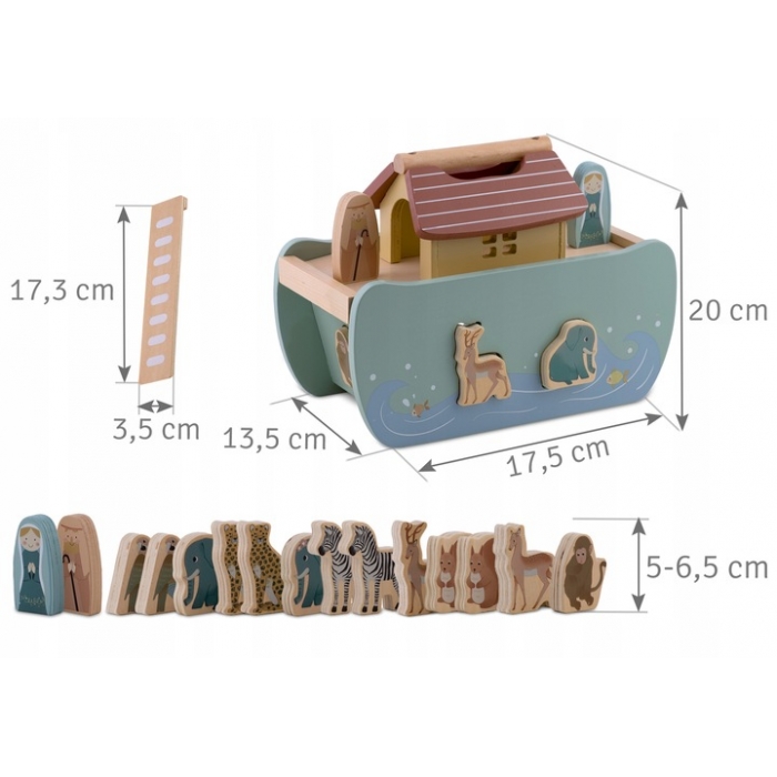 Jucarie educativa Arca lui Noe din lemn cu animalute, 17.5 x 13.5 x 20 cm, Nukido NK-862 - imagine 7